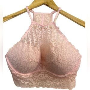 VS Pink pastel pink lace racer back bra